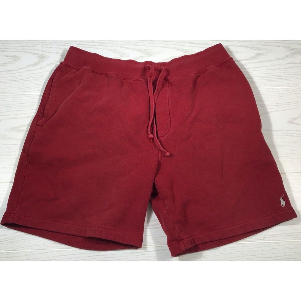 Polo Ralph Lauren Terry Sweat Shorts XL Red Drawstring Pockets Cotton Blend Gym